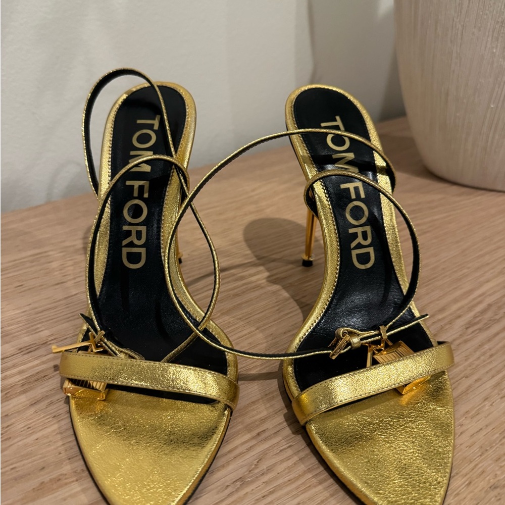 Tom Ford Metallic Gold Strappy Stiletto Sandals